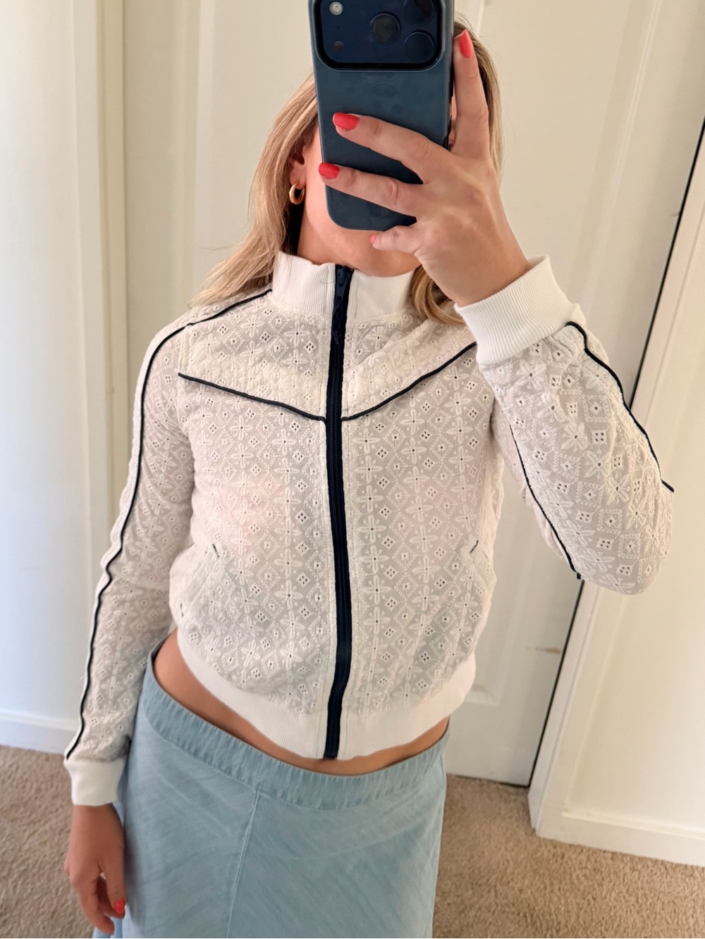 Free People Ivory Lace crochet track jacket XS